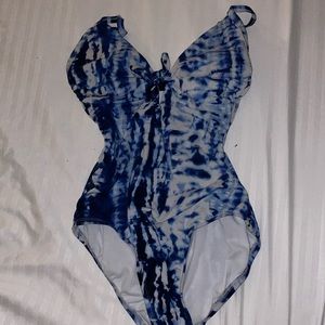 White and blue swimsuit